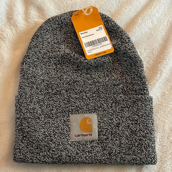 NWT Carhartt adult acrylic knit cuffed beanie hat unisex black white - Picture 1 of 6